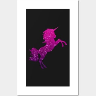 Dark Pink Purple Ombre Faux Glitter Unicorn Posters and Art